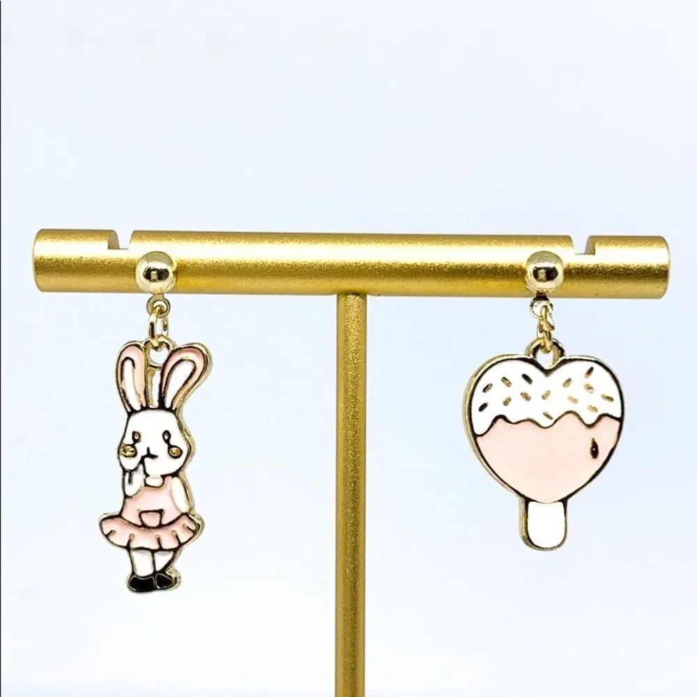 NWT Bunny Heart Kid’s Gold Dangle Earrings
